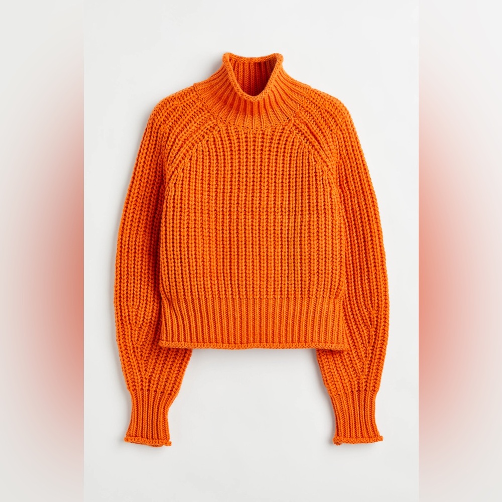 H&M Orange Knit Mock Turtleneck Sweater Size L NWOT